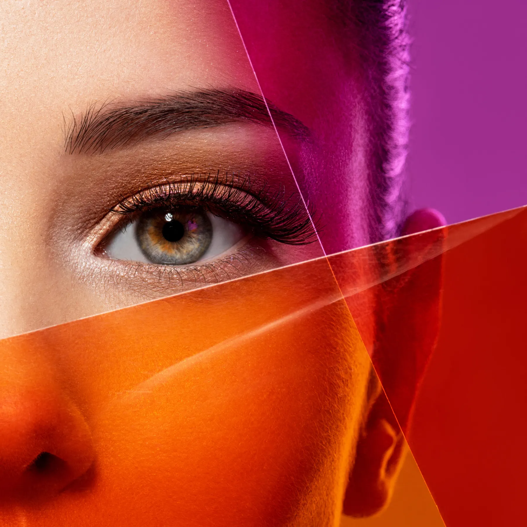 Close-up portrait of a woman's eye and brow area