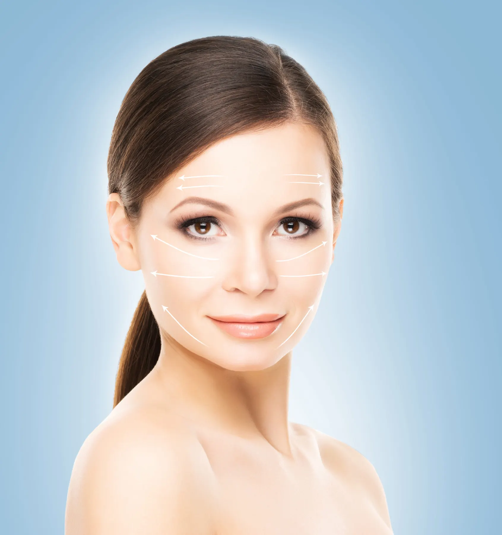 Close-up of a woman's face showing fine lines around the eyes and mouth